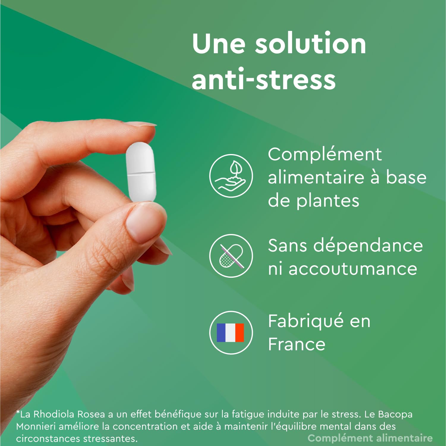 EuphytoseStress Concentration - Complément alimentaire - Bacopa Monnieri - Rhodiola Rosea - Plantes adaptogènes - Stress, Difficulté de Concentration - 3 mois - 3x30 comprimés - Fabriqué en France