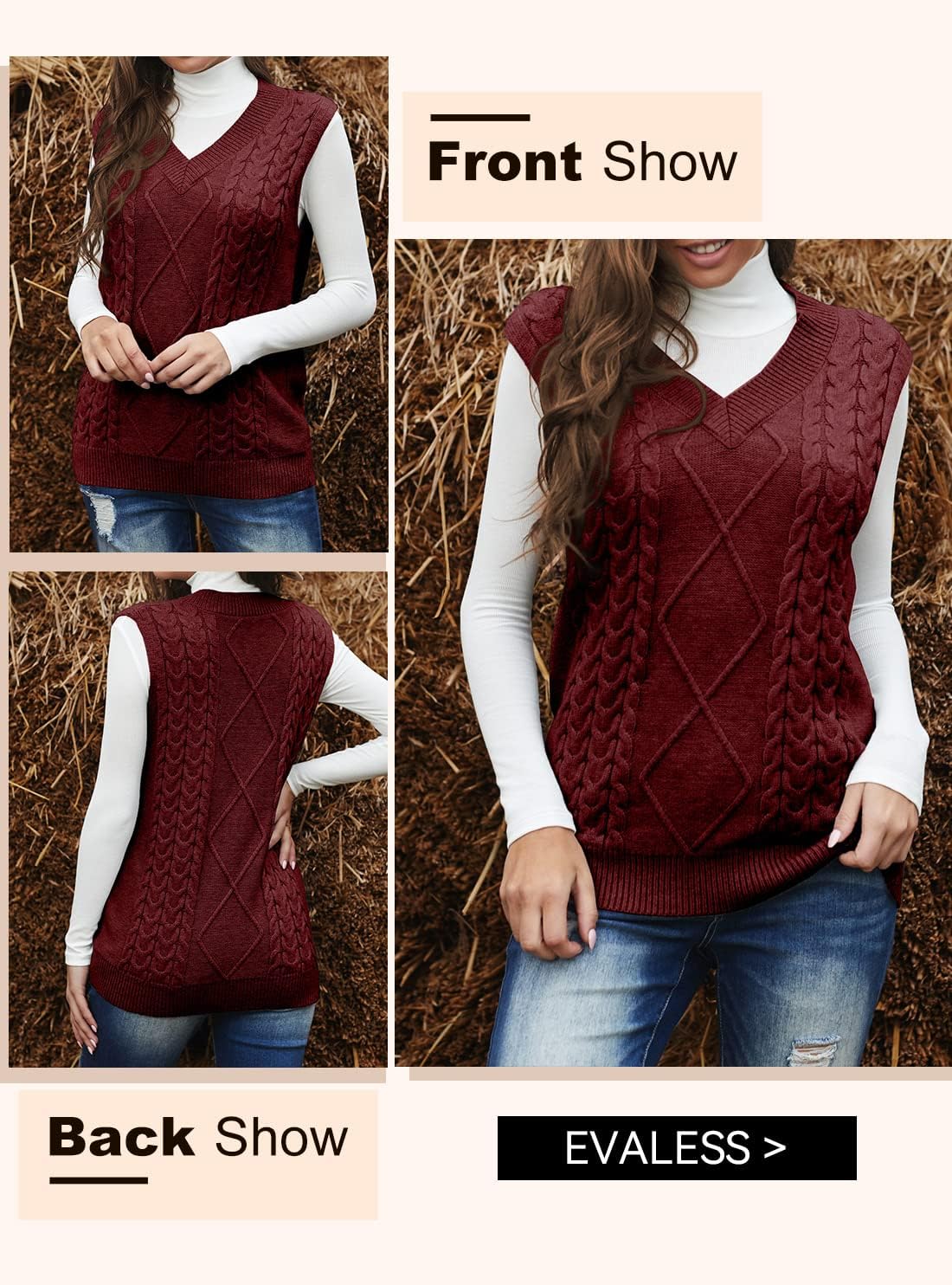 EVALESS Oversized Sweater Vest for Women V Neck Sleeveless Solid Color Loose Pullover Sweater - Image 7
