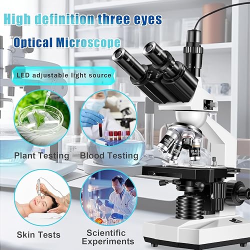 Miniatura 4 de Microscopio trinocular 40X-5000X de aumento de grado de laboratorio con etapa mecánica dual y microscopio de cámara USB HD para adultos