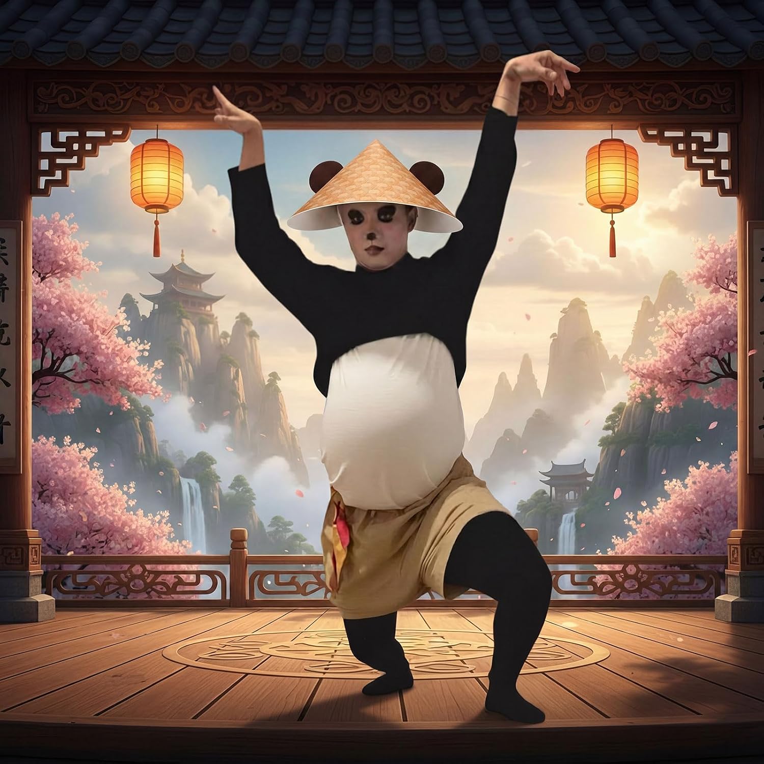 Panda Theme Hat for Adults, Samurai Chinese Hat, Adjustable Cosplay Straw Cap, Halloween Costume Accessory, Anime Themed Party Dress up, Role Play Headwear