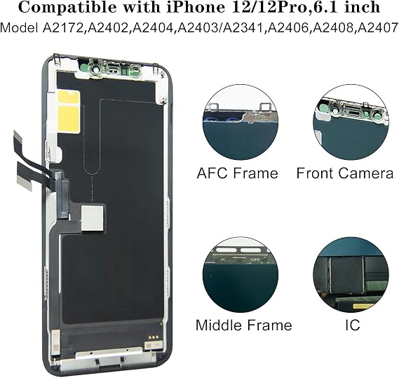 EFAITHFIX for iPhone 12/12 Pro Screen Replacement OLED Black