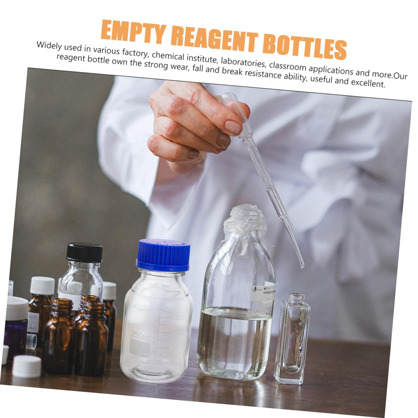 4 Pezzi Bottiglie di Vetro Reagente con Tappo a Vite Blu da 250ml, Resistenti alla Rottura e Riutilizzabili per Laboratori e Fabbriche