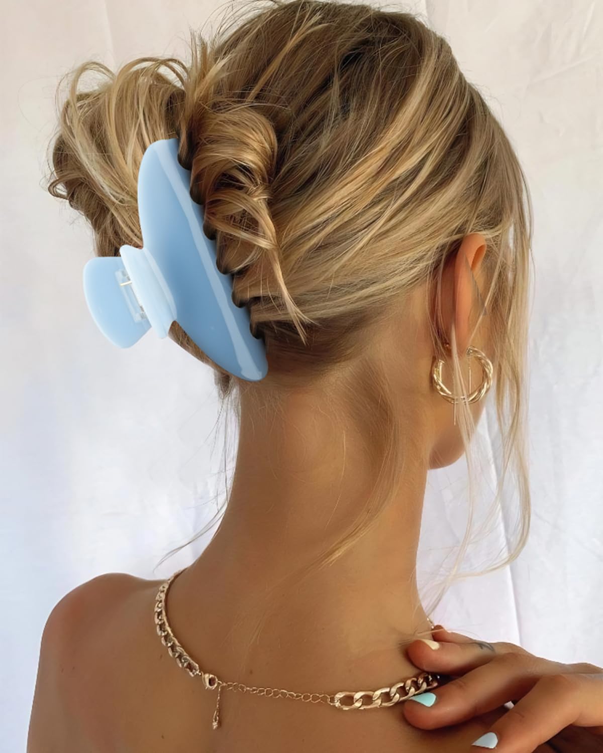 MAORULU Cute Claw Clip for Women – 4'' Large Acetate Hair Clips for Thick Thin Curly Long Hair, Durable Hair Clamps Non-slip Jaw Clip, Strong Hold, Stylish French Design (Baby Blue) - Image 6