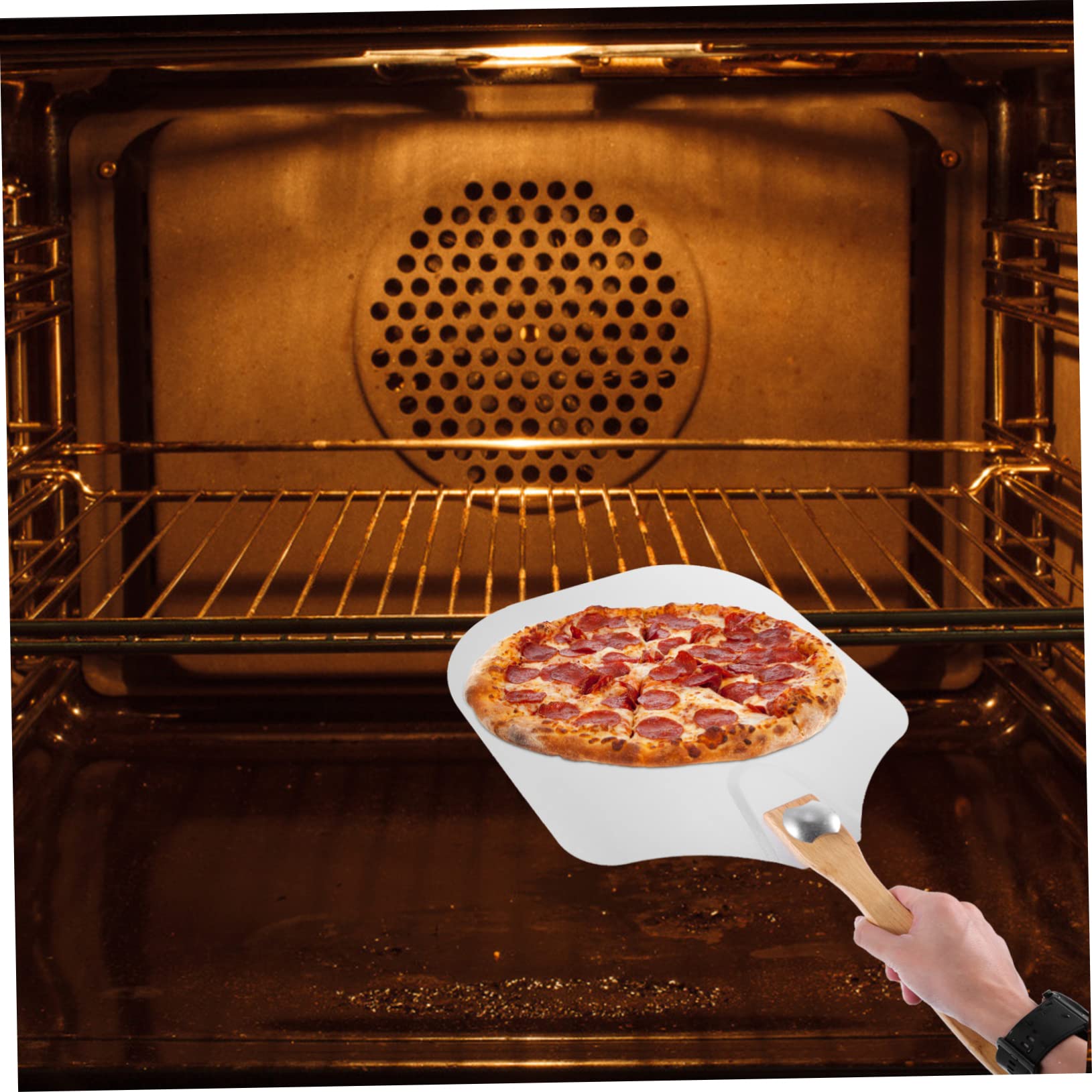 Alipis Faltbarer Pizzaschieber aus Edelstahl und Holz Klappbarer Griff Rostfrei Leicht zu Reinigen zum Backen und Kochen