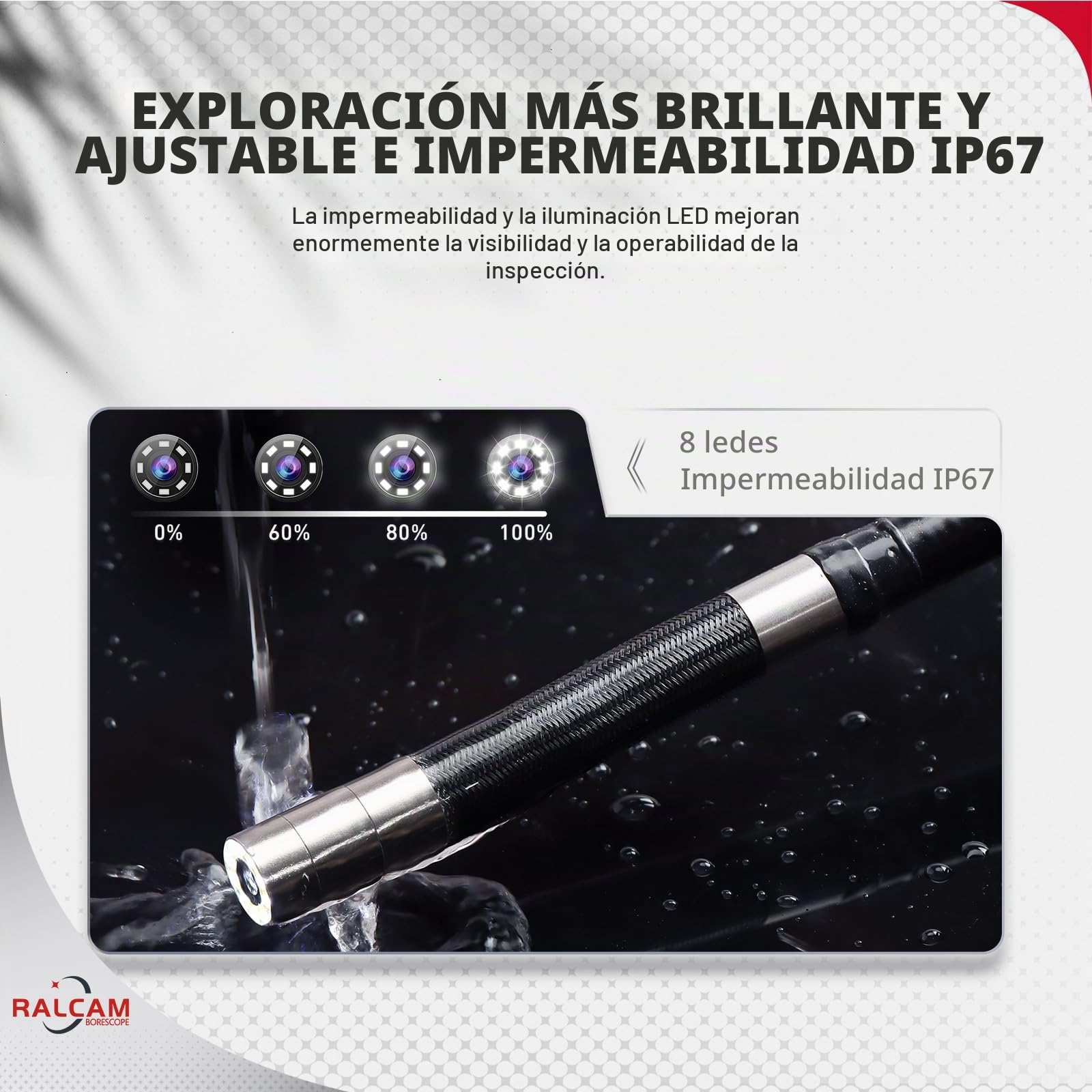 Ralcam Endoscopio Industrial Cámara Endoscopica - Endoscopio para Móvil 8.5mm 1080P HD Cámara Inspección con 8 Luces LED Ajustables Boroscopio 2m Cable Semirrígido para Teléfono Android iOS (Cable 2m)