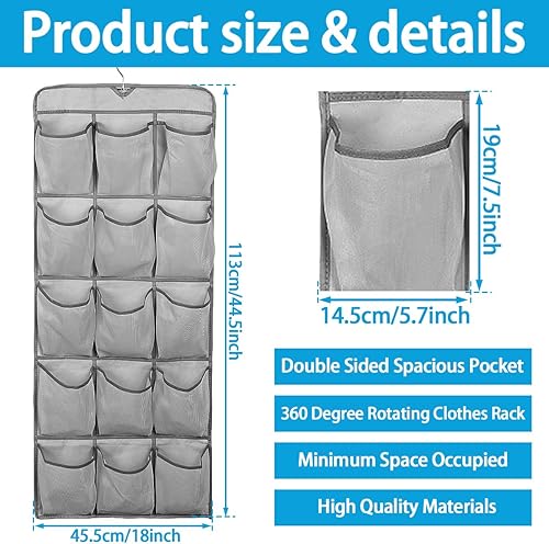 Miniatura 7 de Organizador de zapatos colgante de 30 piezas, 30 bolsillos grandes, estantes de almacenamiento de armario colgantes de doble cara con colgador