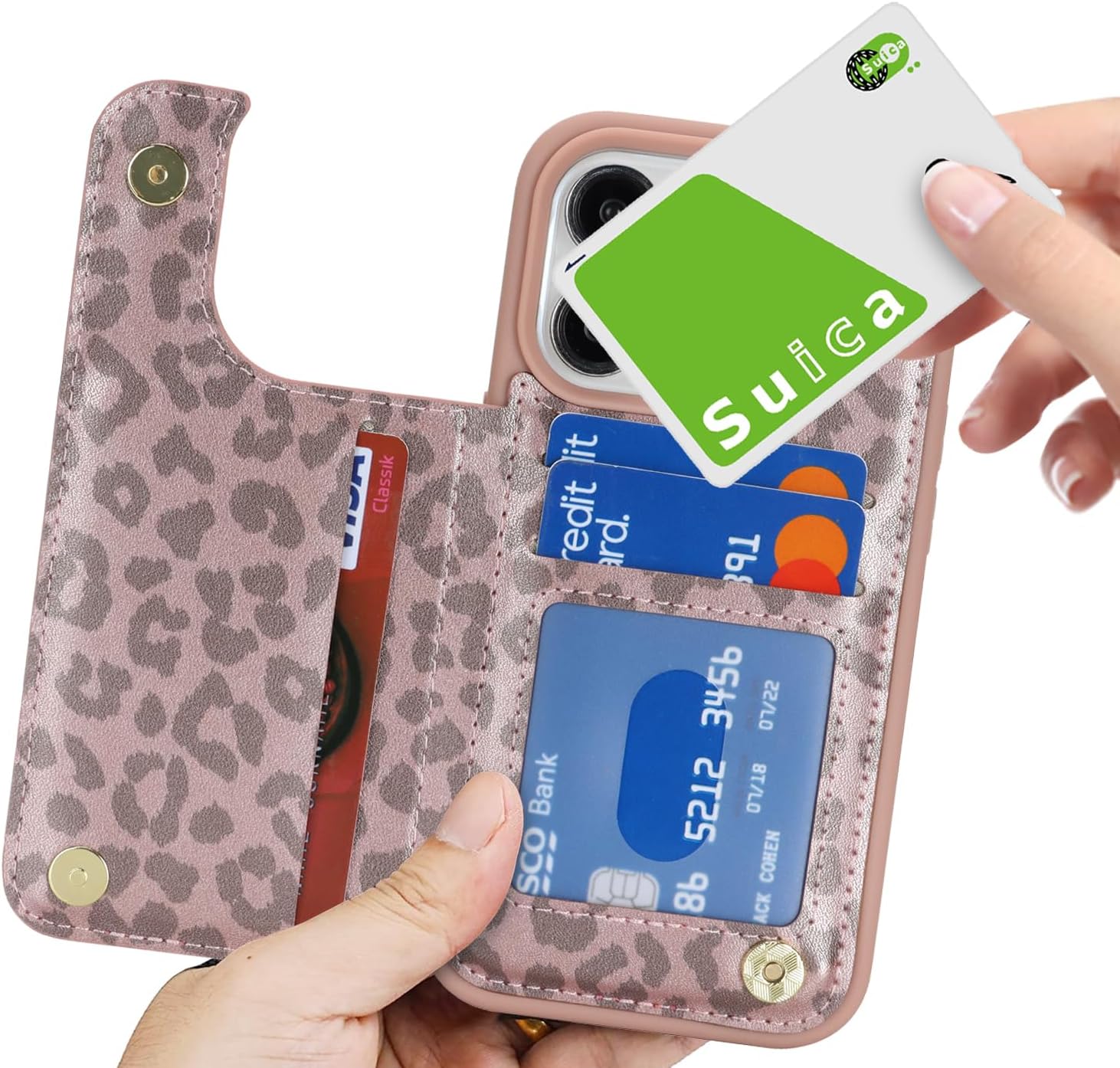 iCoverCase Compatible with iPhone 14 Pro Case with Card Holder, Wallet Case for Women Men RFID Blocking PU Leather Protective Phone Case 6.1 Inch (Rose Gold Leopard) - Image 9