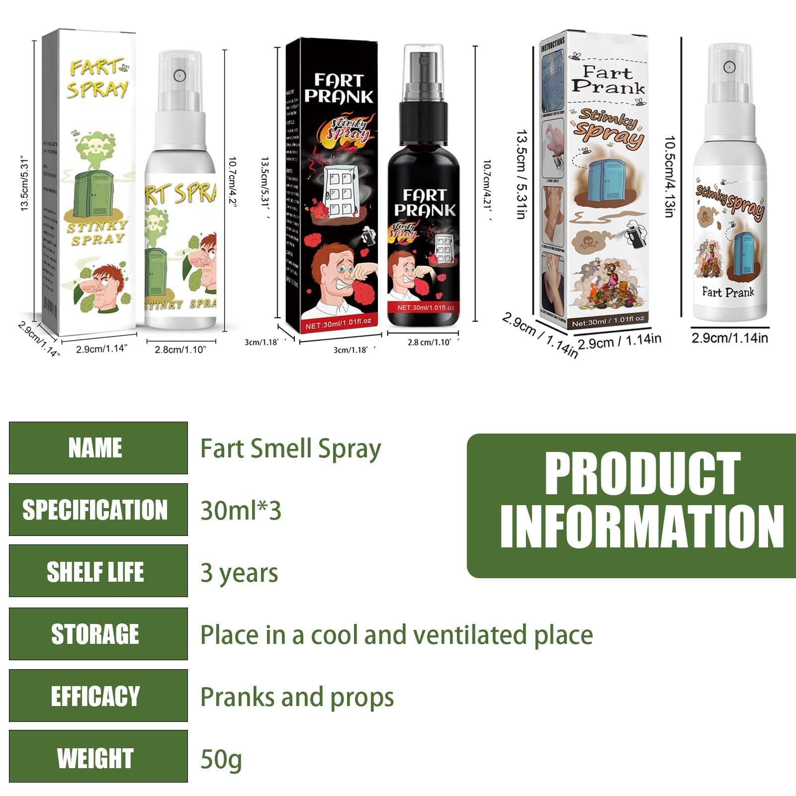 Miioto Fart Spray, Interessante Spray Puzzolente, Potente Fialette Puzzolenti, Articoli per Feste Divertenti, Cattivo Odore di Lunga Durata, Sicuri e Portatili - 30ml*3 (VO-EU0085)