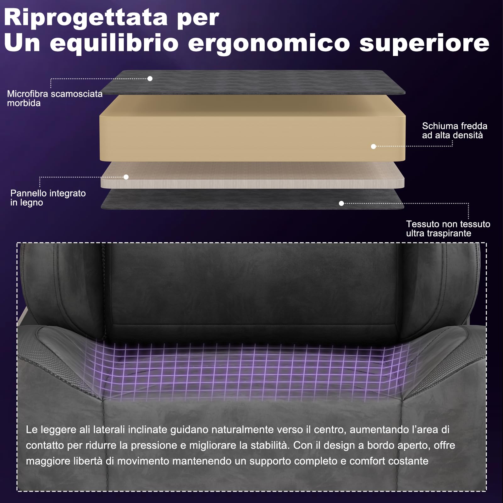 Devoko Sedia da Gaming Ergonomica in Pelle Scamosciata, Poltrona da Ufficio Gamer Reclinabile 90°-135°, Braccioli 3D Regolabili, Base in Metallo, Ruote Silenziose, Portata 180kg, Grigio Antracite
