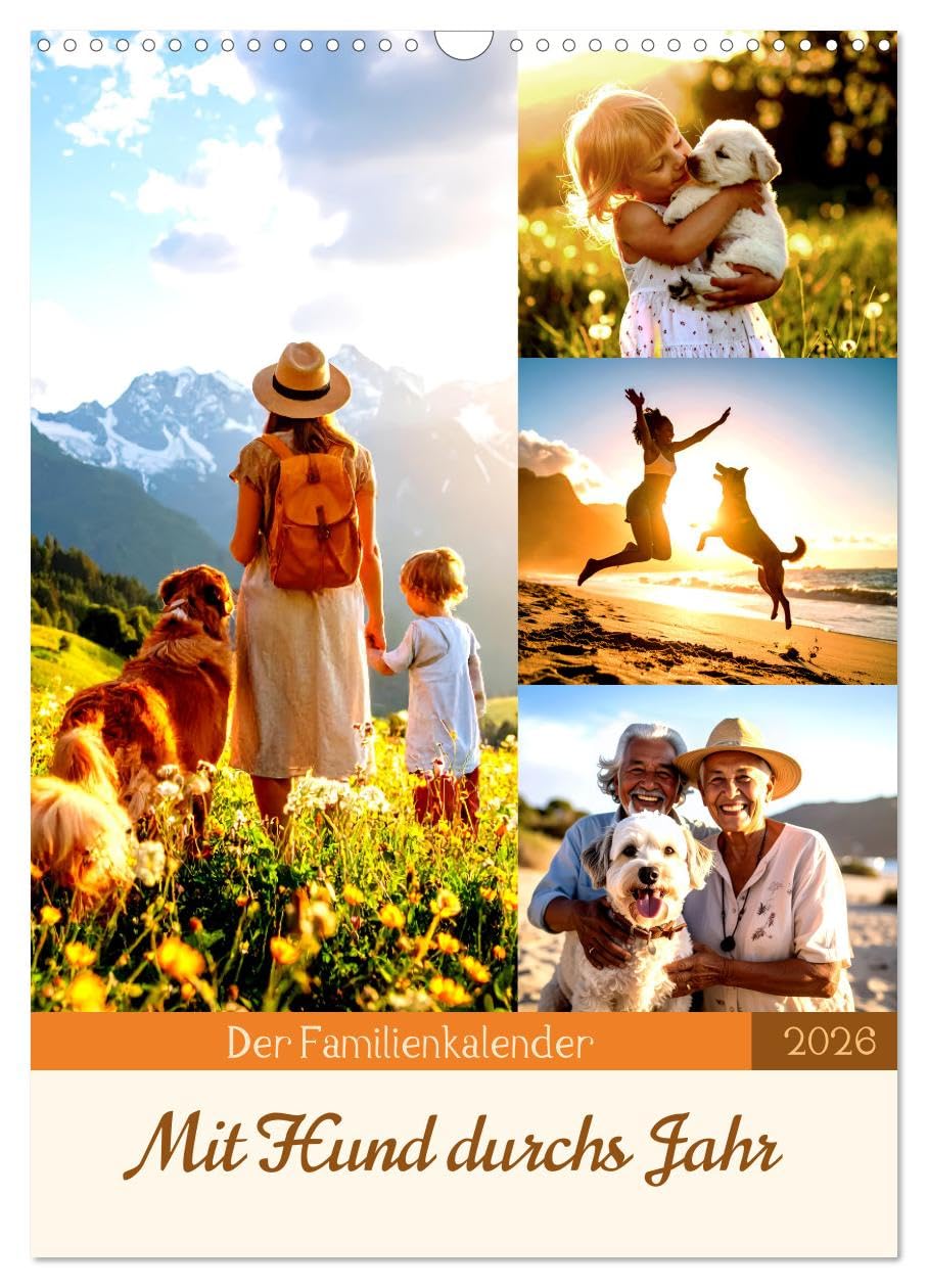 The family calendar - Through the year with a dog UK-Version (Wall Calendar 2026 DIN A3 Portrait), CALVENDO 12 Month Wall Calendar