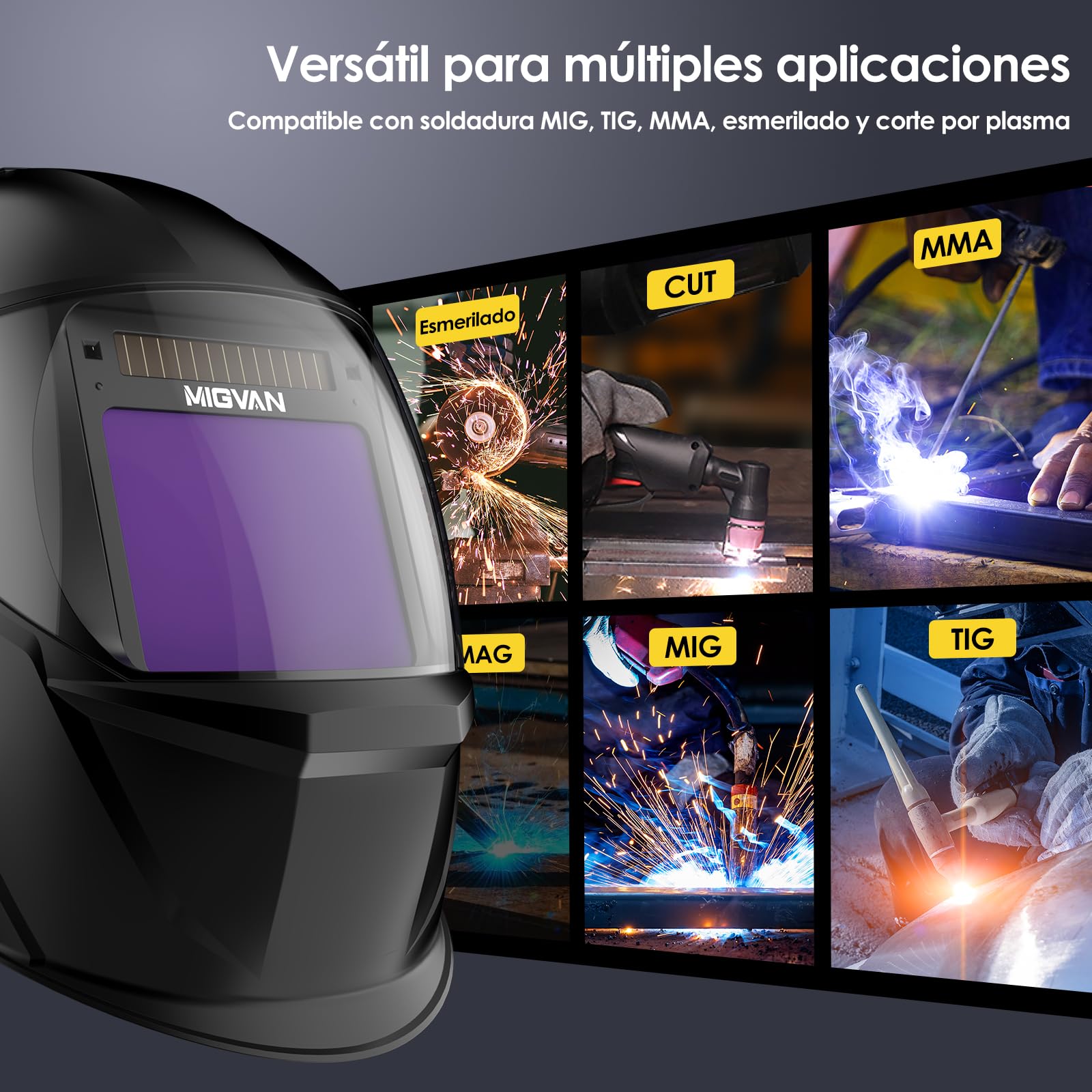 Casco de Soldar Automático True-Color, UHD 100x82mm Vista XL H-21-G | Oscurecimiento 0,1ms Solar/Batería Pantalla (DIN 4/5-9/5-13) MIG/TIG/MMA para Bricolaje, Taller & Industria