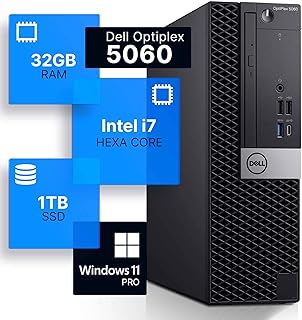 Dell Optiplex 5060 Desktop Computer | Hexa Core Intel i7 (3.4) | 32GB DDR4 RAM | 1TB SSD Solid State | Windows 11 Professional | Home or Office PC (Renewed)