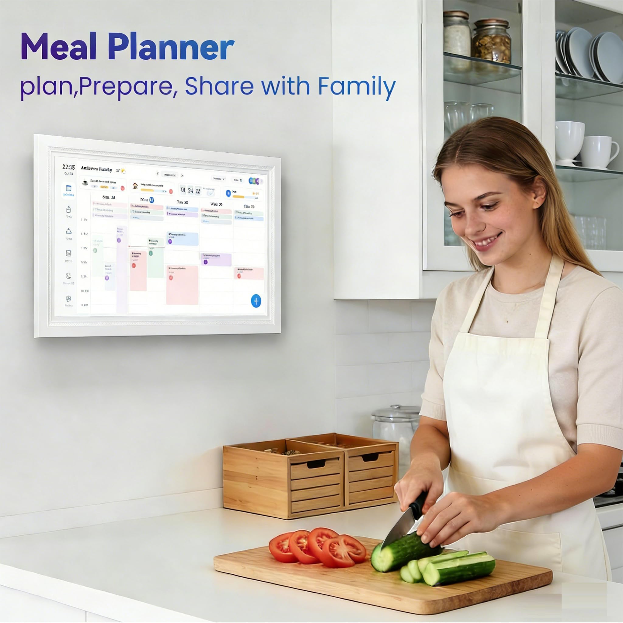 Digitaler Kalender, elektronischer Kalender, Wand-Touchscreen, ECalendar-Planer mit digitalem Bilderrahmen für Familien-Organizer, automatische Synchronisierung mit Familienplaner, Hausarbeit und