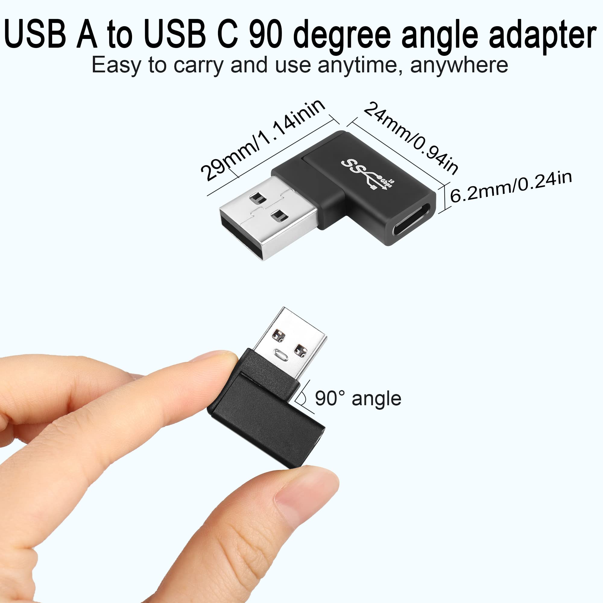 QIANRENON 10Gbps USB 3.1 a USB C 90° Angolo Adattatore USB A maschio a USB C femmina L Angolo Connettore, per dati trasferimento OTG, per PC Laptop Tablet, 2Pcs (piegatura positiva/femmina up QIANRENON 10Gbps USB 3.1 a USB C 90° Angolo Adattatore USB A maschio a USB C femmina L Angolo Connettore, per dati trasferimento OTG, per PC Laptop Tablet, 2Pcs (piegatura positiva/femmina up