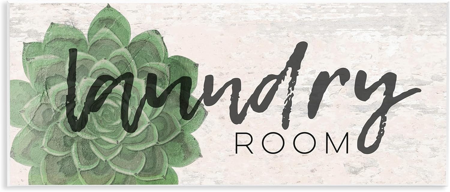 Stupell Industries Laundry Room Green Succulent Soft Textured Paper Look Wall Plaque Art, 7x17, Multicolor