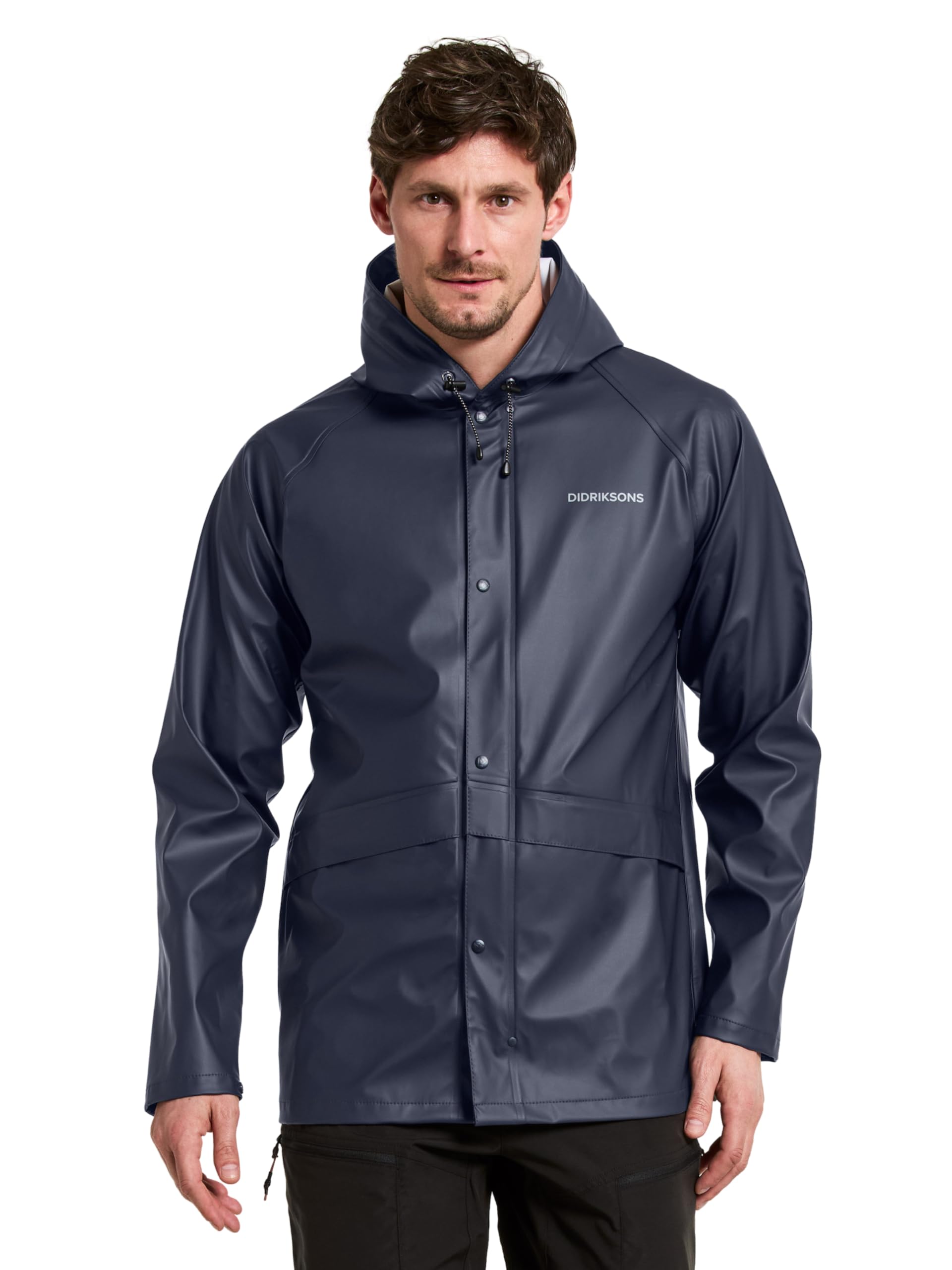 Didriksons Avon Men's Waterproof Rain Jacket Galon Rubberised Coat Windproof - Blue