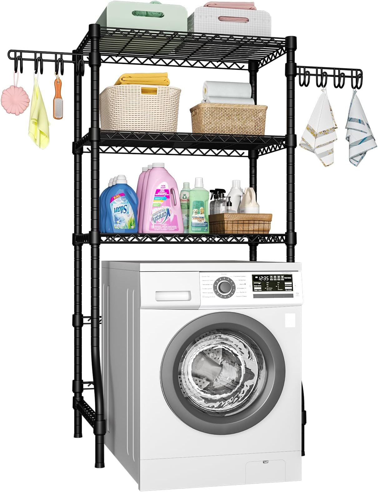 Ulif U8 Laundry Room Storage Organizer, Over The Washer and Dryer Storage Shelves for Laundry Organization, 35" W x 17.3" D x 76.2" H, Suit Washing Machine Width Within 32.6", Hold 304 lb, Black