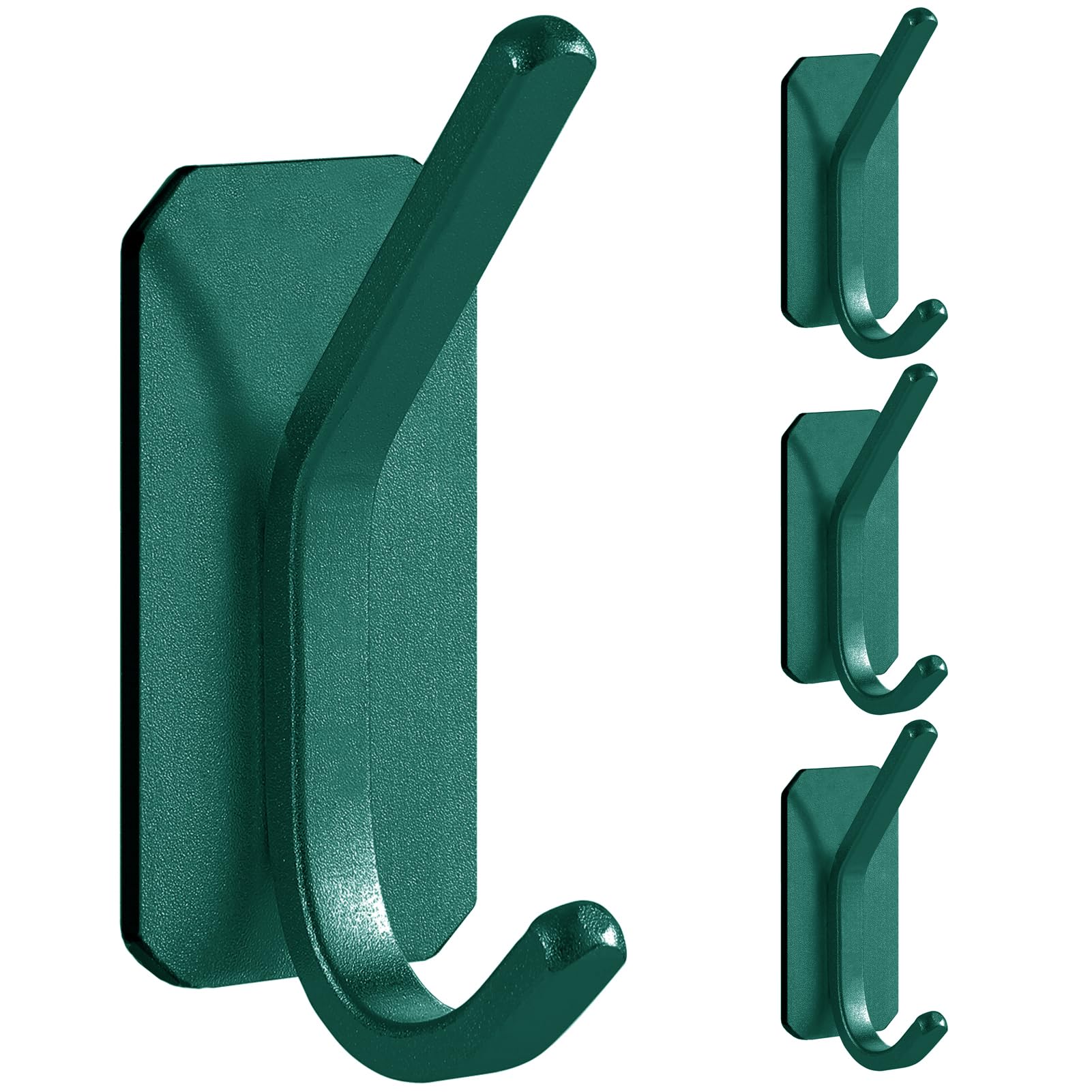 Paoli Heavy Duty Adhesive Wall Hooks, 30 lb Max Load Waterproof Hooks for Bathroom Towels Coats Bags, No Drill Damage-Free for Renters Apartment Dorm, Matte Emerald, 4 Pack