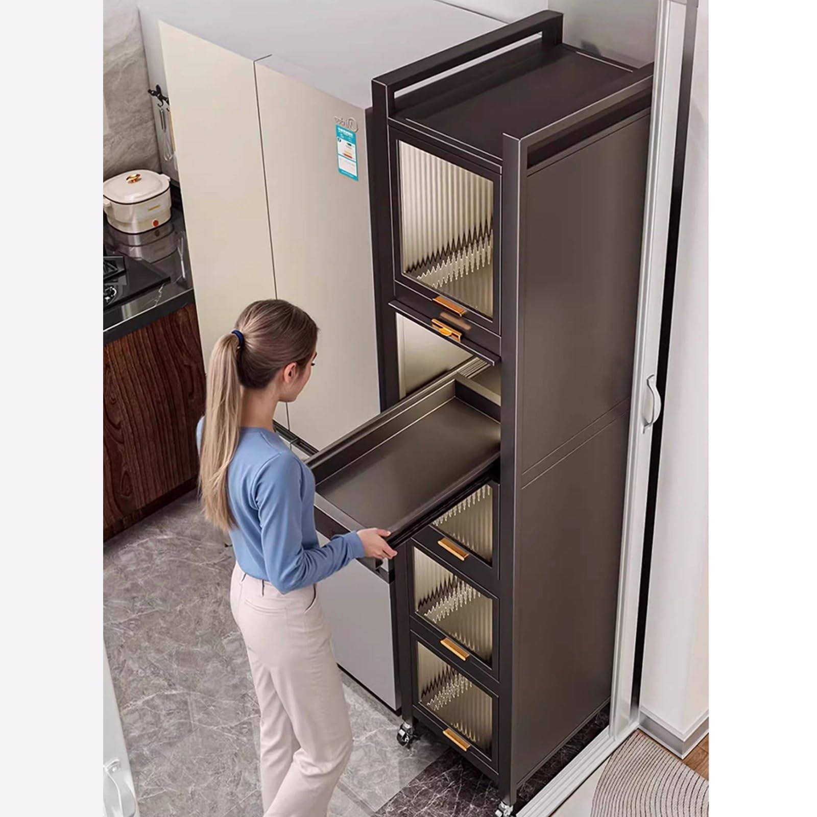 Carrito de almacenamiento estrecho extraíble con ruedas para junto al refrigerador, cocina, espacios pequeños, despensa, comedor, esquina