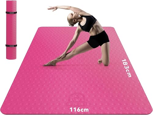 HAPBEAR Esterilla Yoga Grande, 183×116cm /198×137cm×6mm, Con Correas de Velcro y Bolsa de Transporte, Antideslizante Colchoneta Deporte Fitness, Yoga Mat en Casa para Mujeres y Hombres