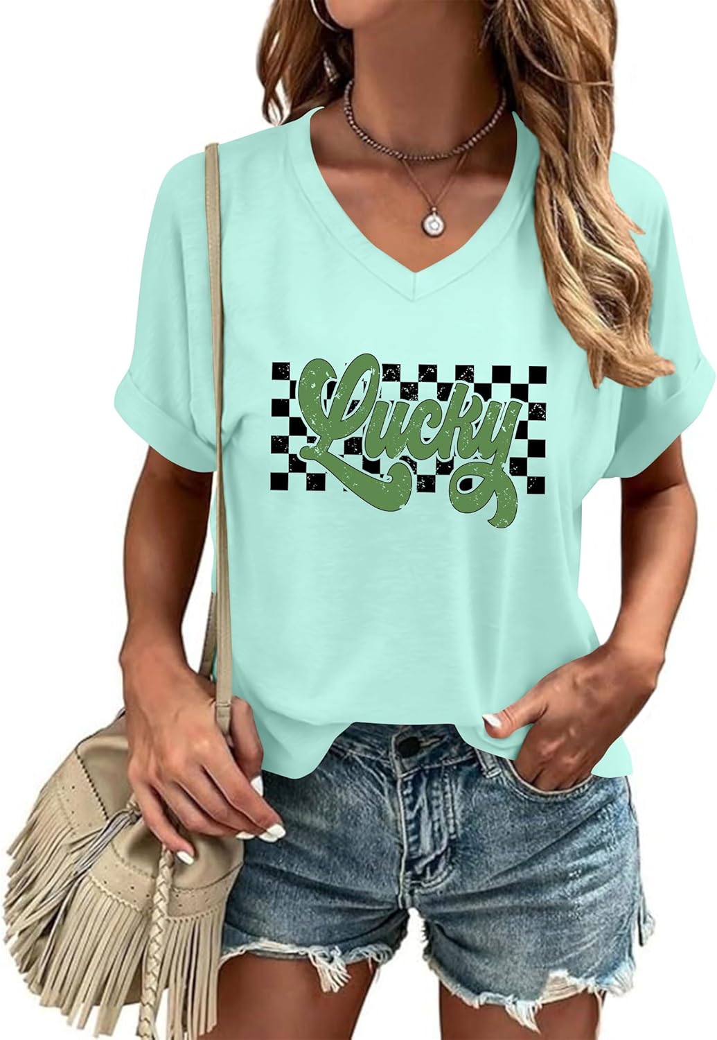 St Patricks Day Shirt for Women Lucky Irish Shamrock Tshirt Saint Patricks Day T-Shirt Green V Neck Tops - Image 3