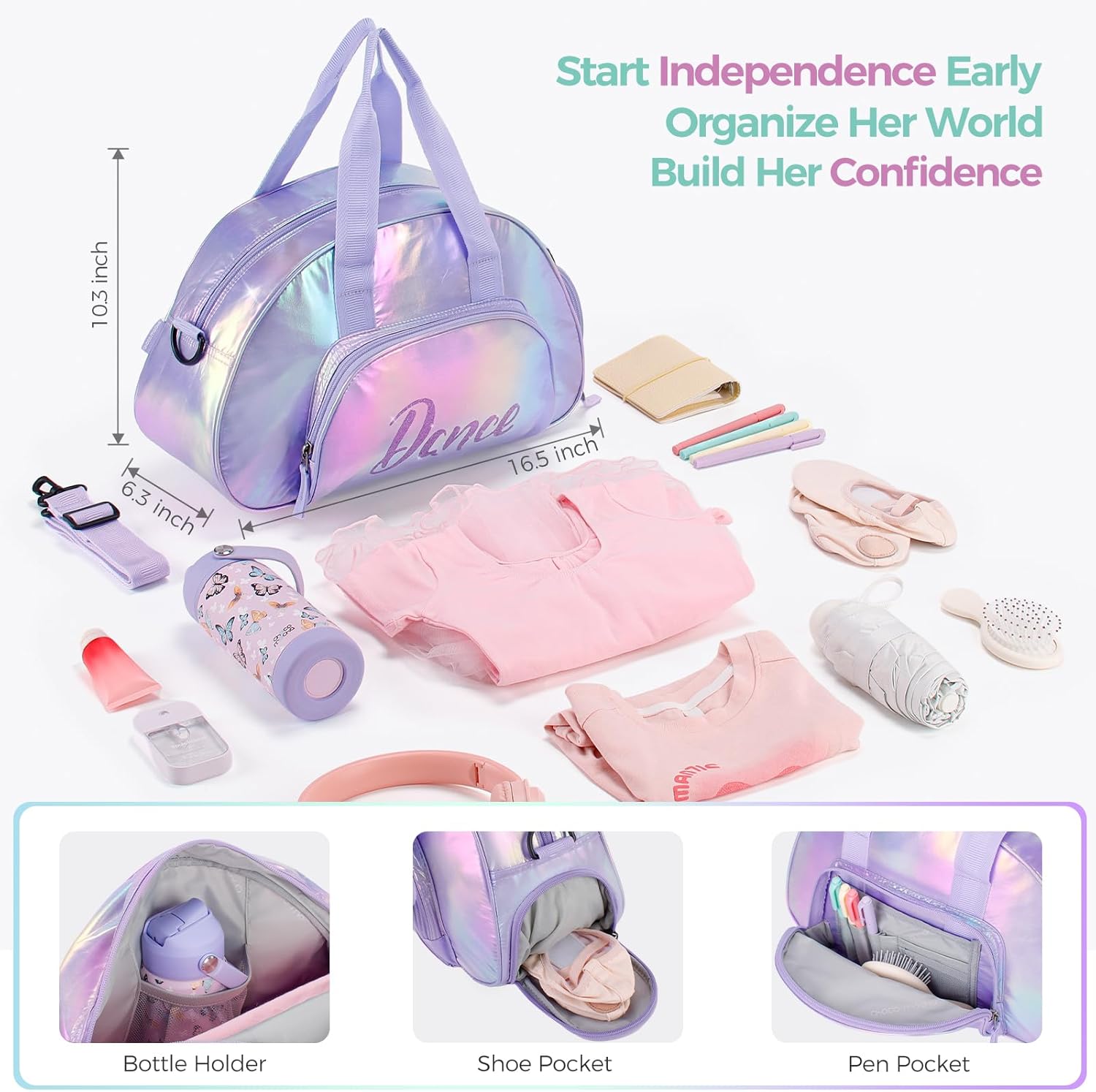 Choco Mocha Girls Dance Bag Toddler Ballet Bag for Girls Kids Dance & Gym Bag with Shoe Compartment, Light Blue - Image 3
