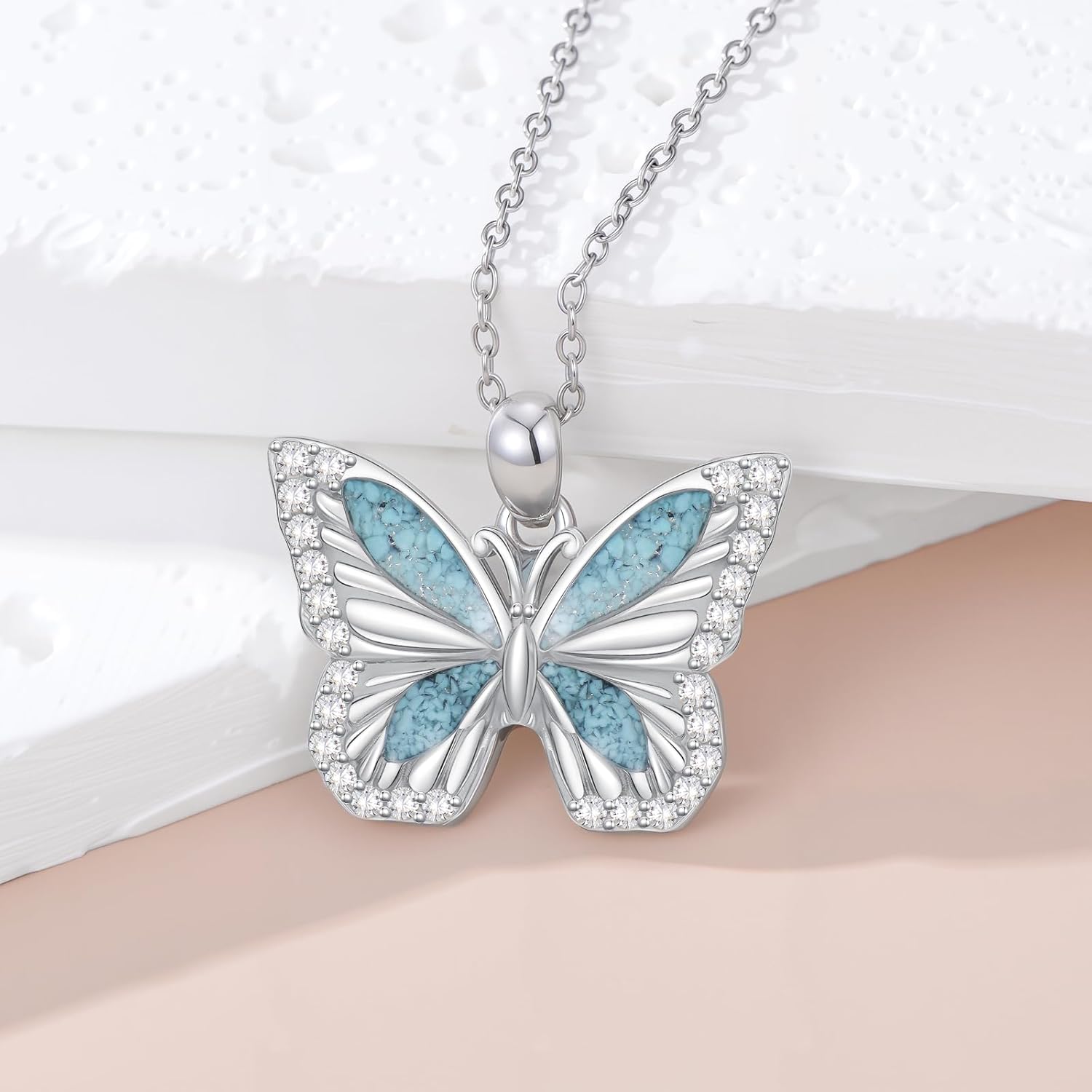 Turquoise/Opal Butterfly Necklace for Women 925 Sterling Silver Dainty Cute Butterfly Pendant Necklaces Jewelry Gifts - Image 2