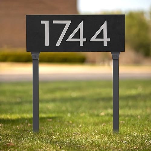 Miniatura 2 de Montague Metal Products Placa de dirección horizontal flotante moderna de 4 pulgadas con estacas de césped, letrero de dirección montado, letrero de