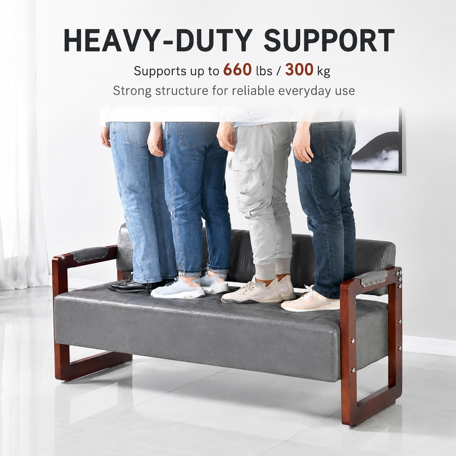 Sofa do Poczekalni z Ekoskóry PU, Tapicerowana Ławka Recepcyjna