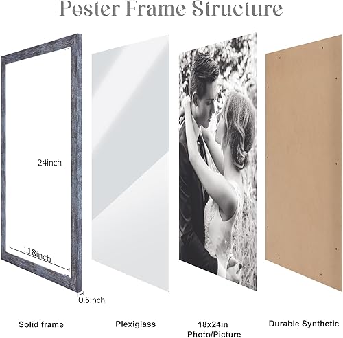 Miniatura 5 de Marco de póster de 18 x 24 pulgadas, color azul rústico, marco de fotos natural de 24 x 18 pulgadas, marco de fotos de lienzo azul marino de 18 x 24