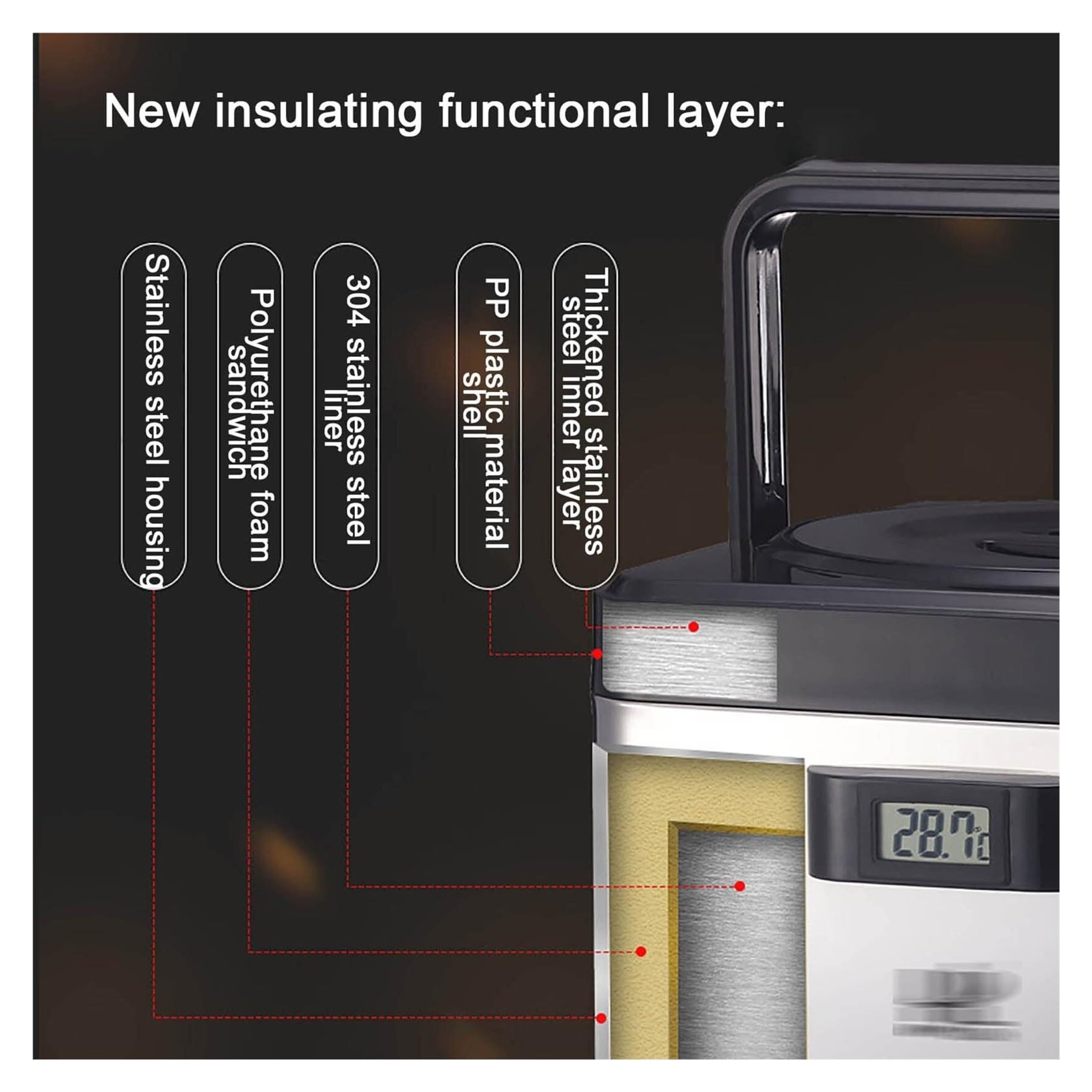 Cafetera Térmica Profesional de Acero Inoxidable 304 6L/8L/10L con Grifo, Doble Pared y Termómetro Digital – Termo para Café 24h, Ideal para Bares, Restaurantes y Eventos