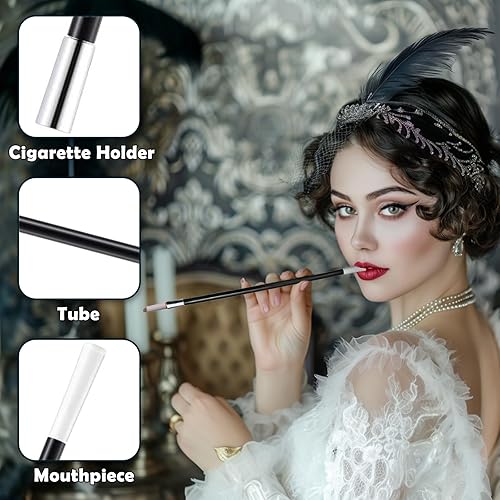 Miniatura 5 de 2 soportes largos para cigarrillos, 2 cigarrillos falsos y 2 cigarrillos falsos con humo para los años 20, accesorios para mujeres, Audrey Hepburn,