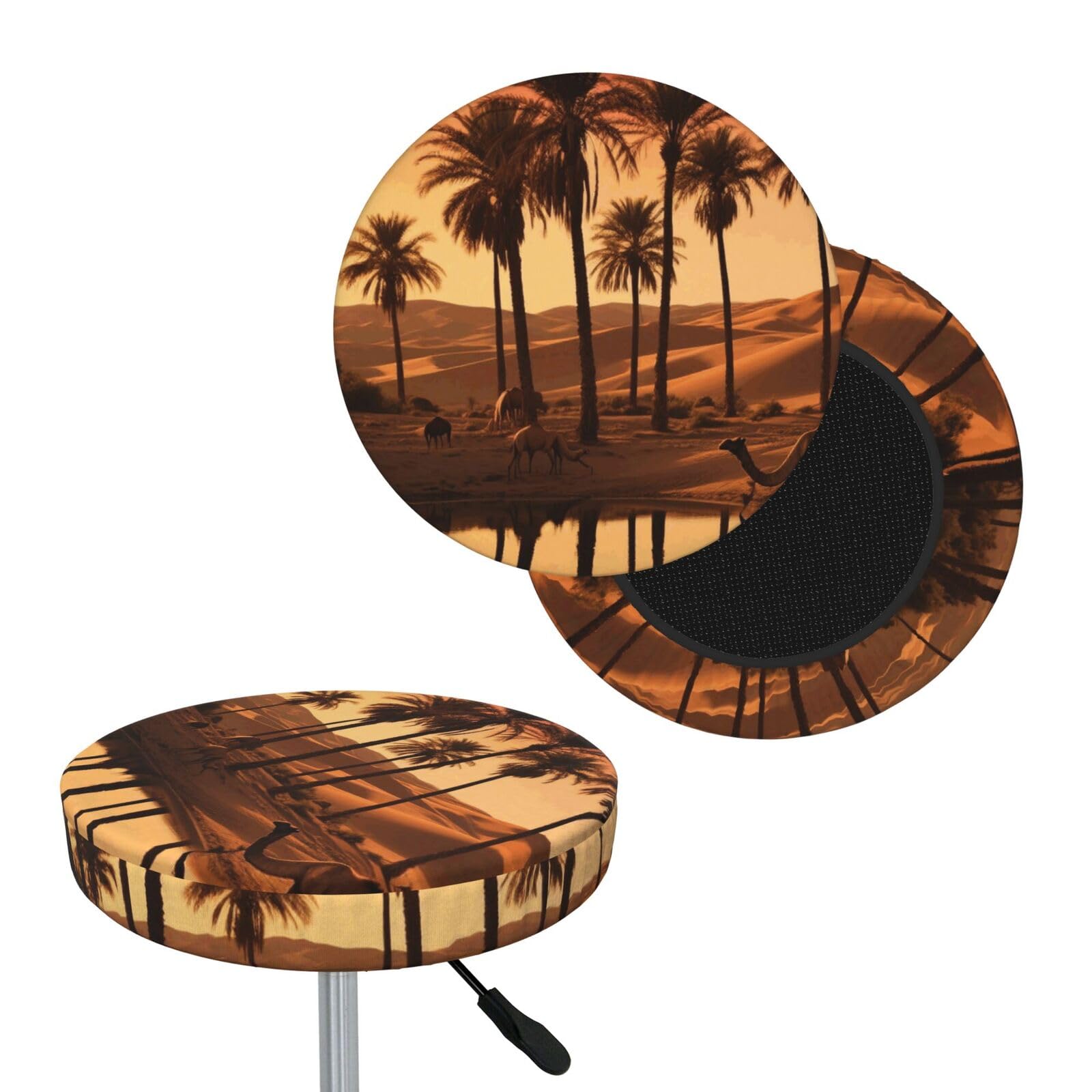 FekiLoot Plam Tree and Sunset Round Bar Stool Covers Stretch Washable Bar Stool Covers Dustproof Slipcover Bar Chair Covers with Elastic Band for Bar Kitchen Living Room Decor 13 Inch