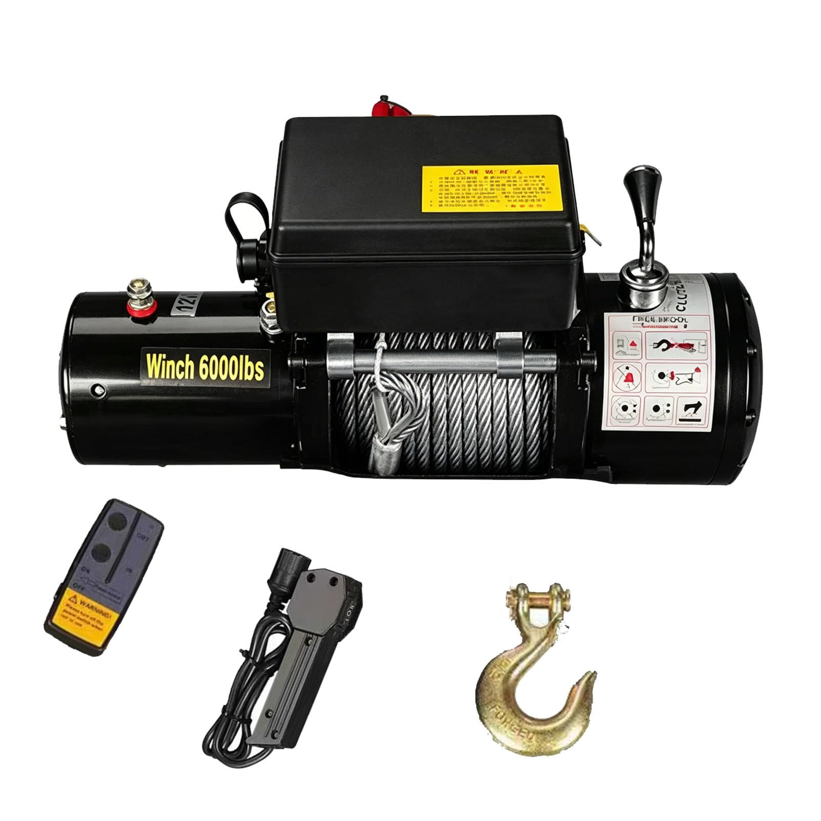 Zowdrix Electric Winch 4500lbs Heavy Duty Off-Road Winch, Steel Cable Towing Winch with Wireless and Wired Remote, for Trailer Recovery 12V-6000lbs