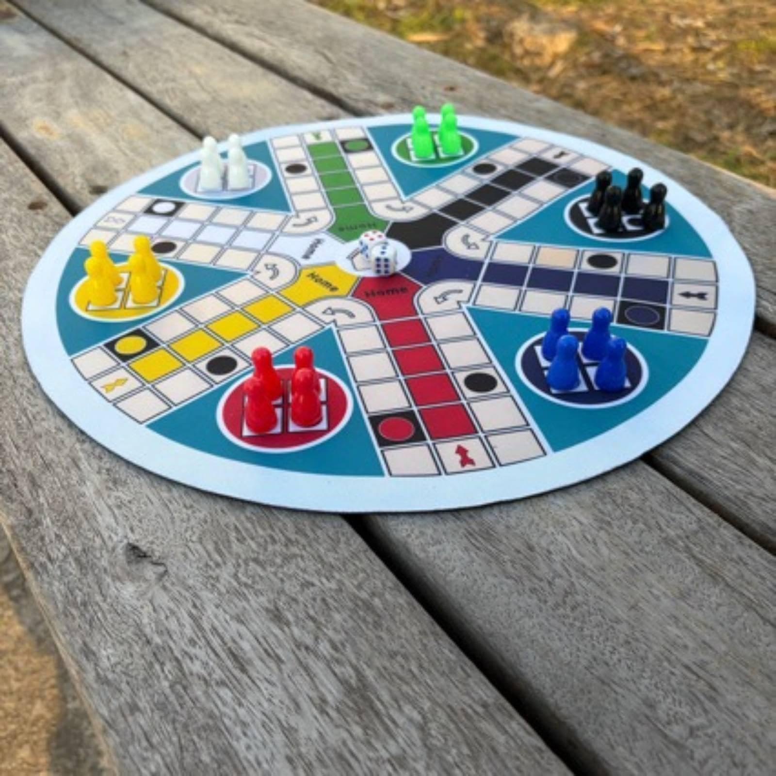 Jeu de Ludo 5 Pièces, Plateau Rond, Course de Dés, Jeu de Société, Jeu Familial avec Surface En Tissu Antidérapant, Pliable pour Les, Les, 6 pièces