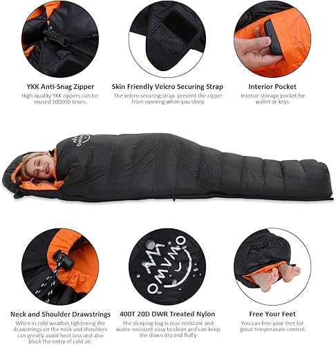 Miniatura 2 de Saco de dormir de plumón de pato de 15F y 10F para adultos, potencia de relleno de 650, ultraligero para 4 estaciones, saco de dormir rectangular