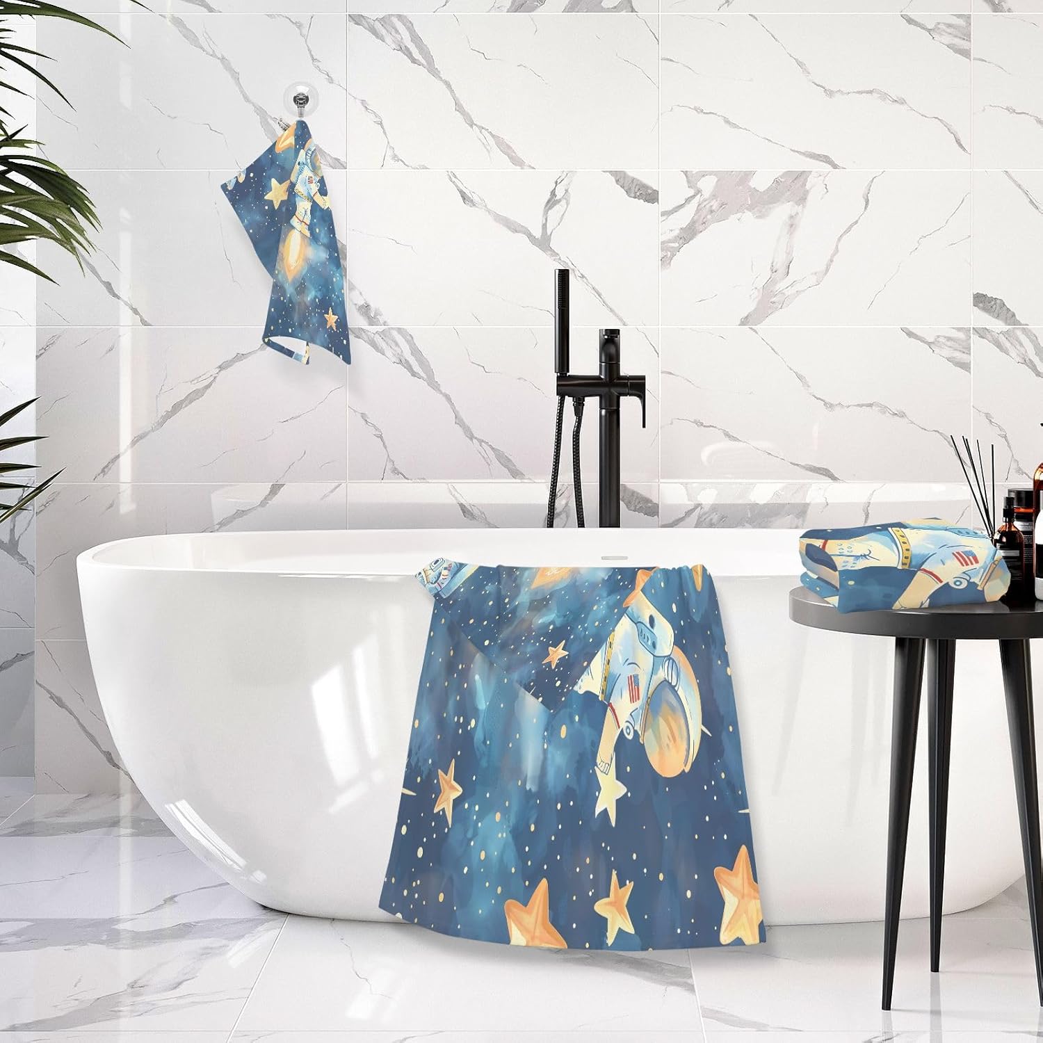 Hand Towels Premium Soft and Highly Absorbent Stars and Rockets 2 Pcs Towels for Bathroom Set 100% Cotton Decorative Face Towels