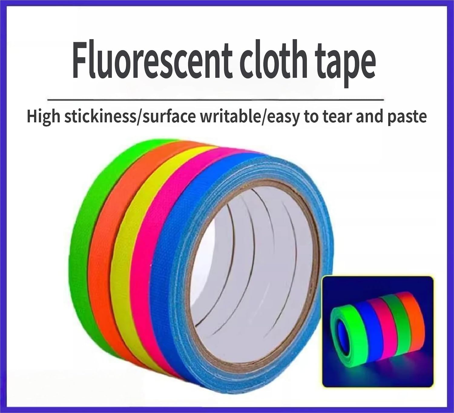 Neon Heat-Resistant Tape - Luminous UV Reactive Sticky Roll for Party Decorations, DIY Projects, and Black Light Events - 0.6 Inches x 64 Feet(Mix of Five Colors)