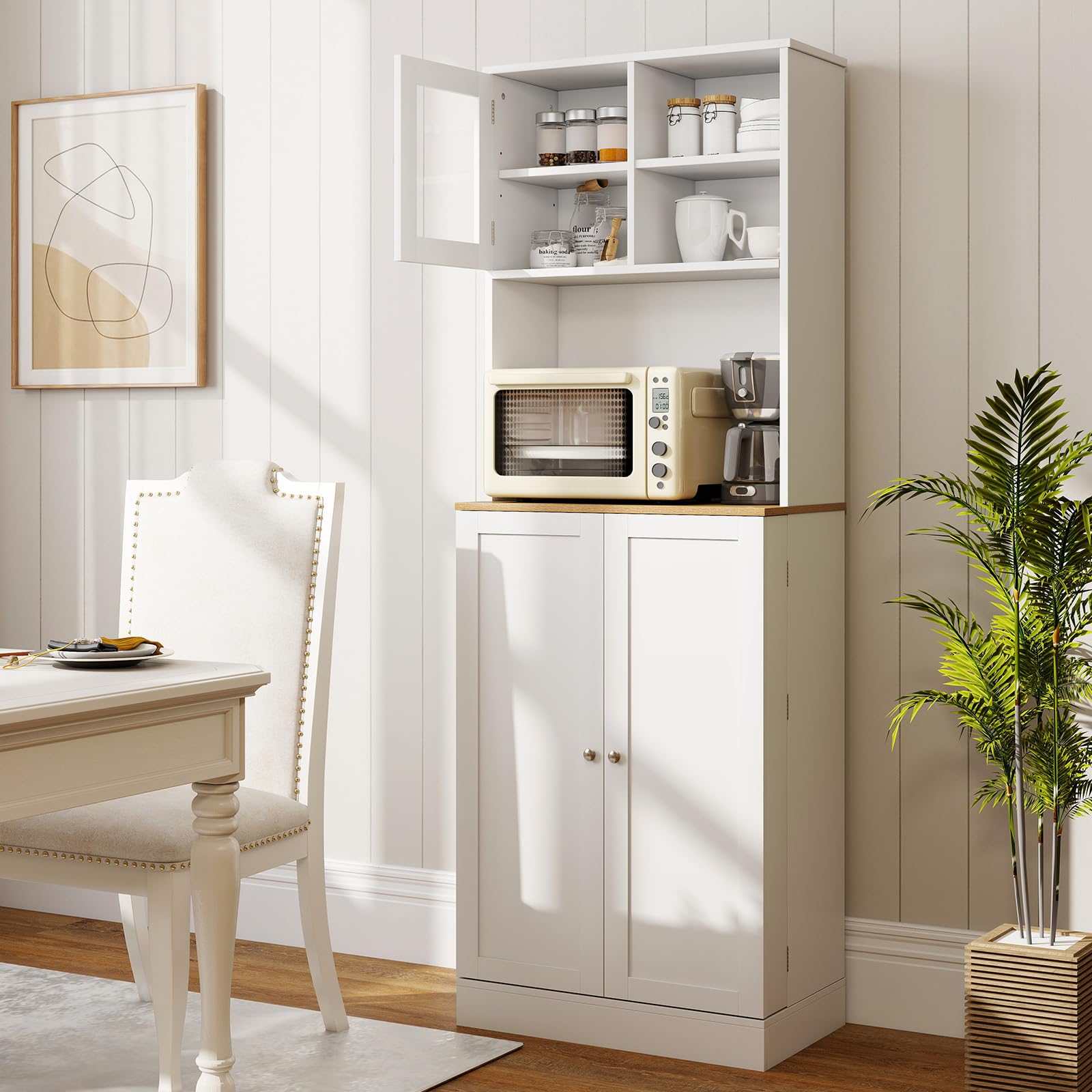 COSTWAY Armario Despensa de Cocina, Armario Buffet con Estante para Microondas, 8 Estantes con Puertas y 5 Estantes Ajustables, Gabinete de Despensa de Cocina para Sala de Estar, 60 x 35 x 170 cm