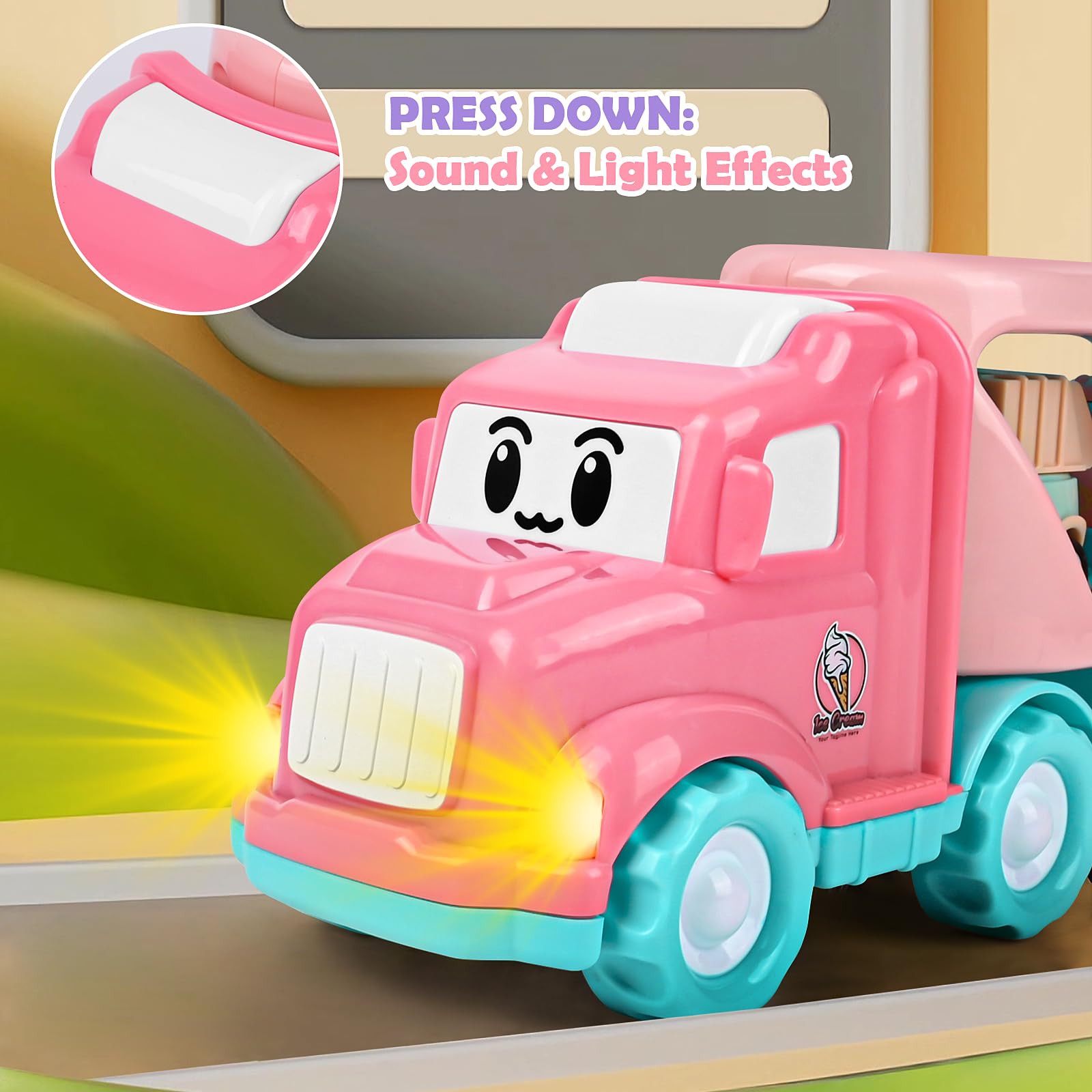 Weinsamkeit Jouet Camion avec Sons et Lumières, 5 en 1 Garage Voiture pour Enfants, Transporter Truck Cars Voiture Portable Bus Jouet Éducatifs Cadeau pour Enfants 3-5 Ans Garçons Filles
