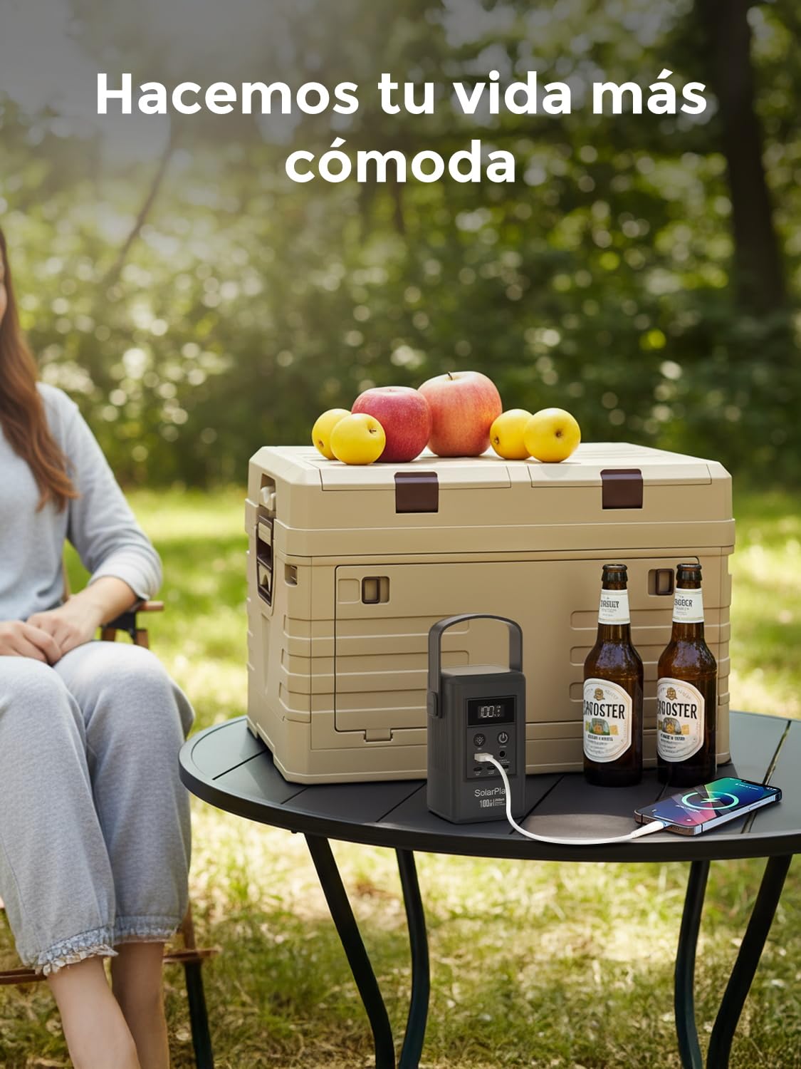 Contenedor Plegable 60L SolarPlay, Cubo de Almacenamiento con Tapas, Asas y Doble Capa, 2 Puertas para Acampada y Picnic