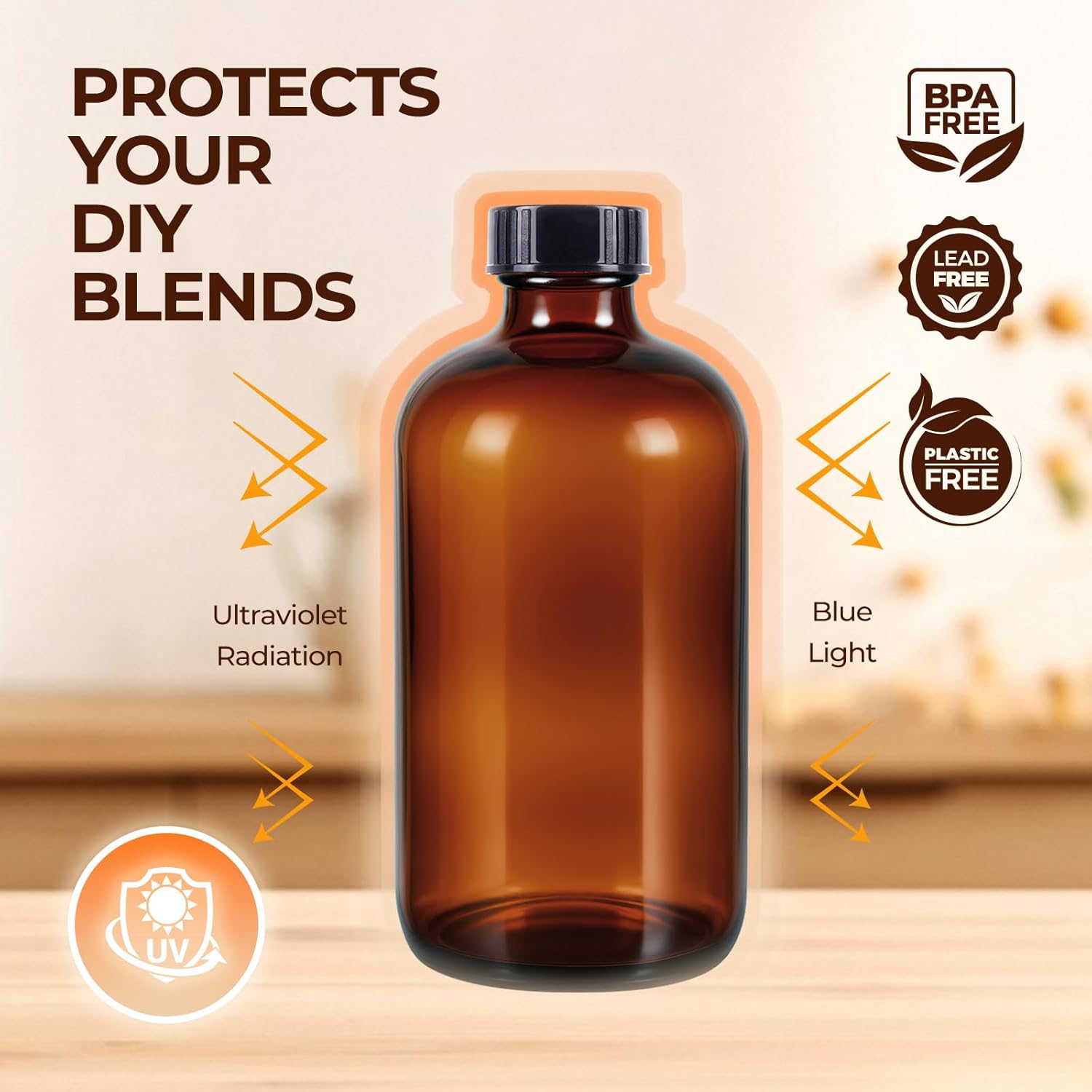 16 OZ Glass Bottles with Lids, 12 Pack Amber Boston Round kombucha Sample Bottles with Black Caps Perfect Glass Containers for Secondary Fermentation,Storing condiment,Homemade Essential Oils,kitchen - Image 6