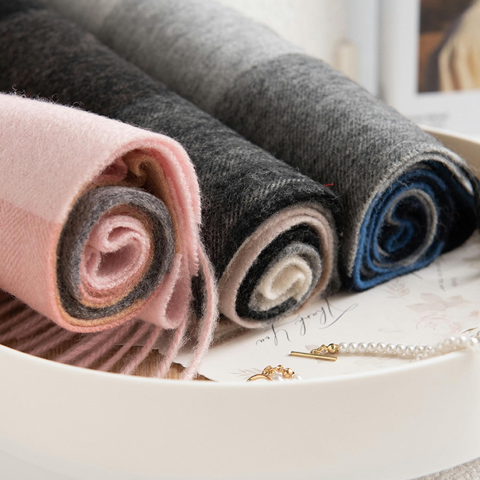 Sciarpa Donna in Cashmere Scozzese, Colorata e Calda per Autunno Inverno - Azzurro - 30 * 180 Cm