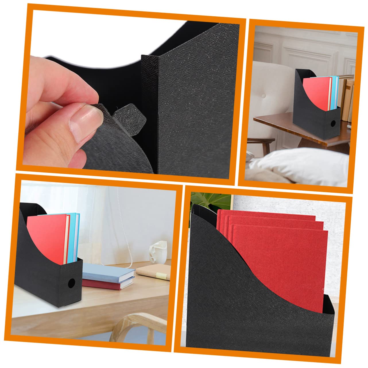 STOBOK 3pcs File Storage Box Plastic Document Holder Standup Desks for Office Upright Magazine Holder Binder Storage Rack for Desk Black PP - Image 4