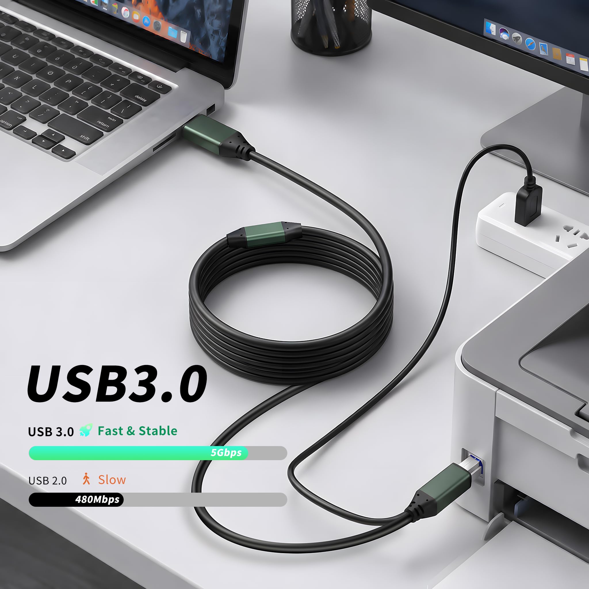 Kumiho Cavo USB 3.0 per stampante, da maschio A a maschio B (15 m), compatibile con scanner, stampanti, dischi rigidi esterni desktop e altro ancora