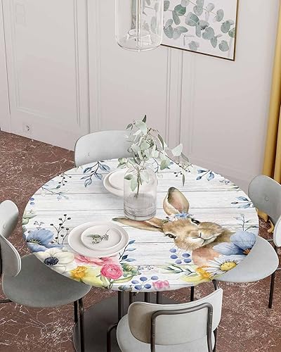 Vista 60 de Mantel redondo ajustable de Navidad para mesa redonda, mantel rojo floral de Navidad, mantel impermeable con borde elástico, mantel circular rojo