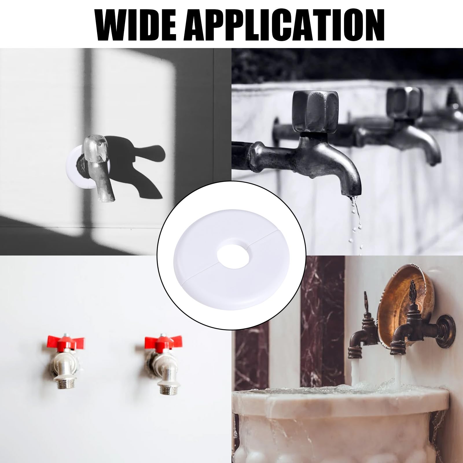2uds Brida de Pared Dividida, Placa de Escudo Redonda de ABS Placas de Cubierta de Plomería para Accesorios de Decoración de Grifo de Tubería de 23mm de Diámetro (Blanco)