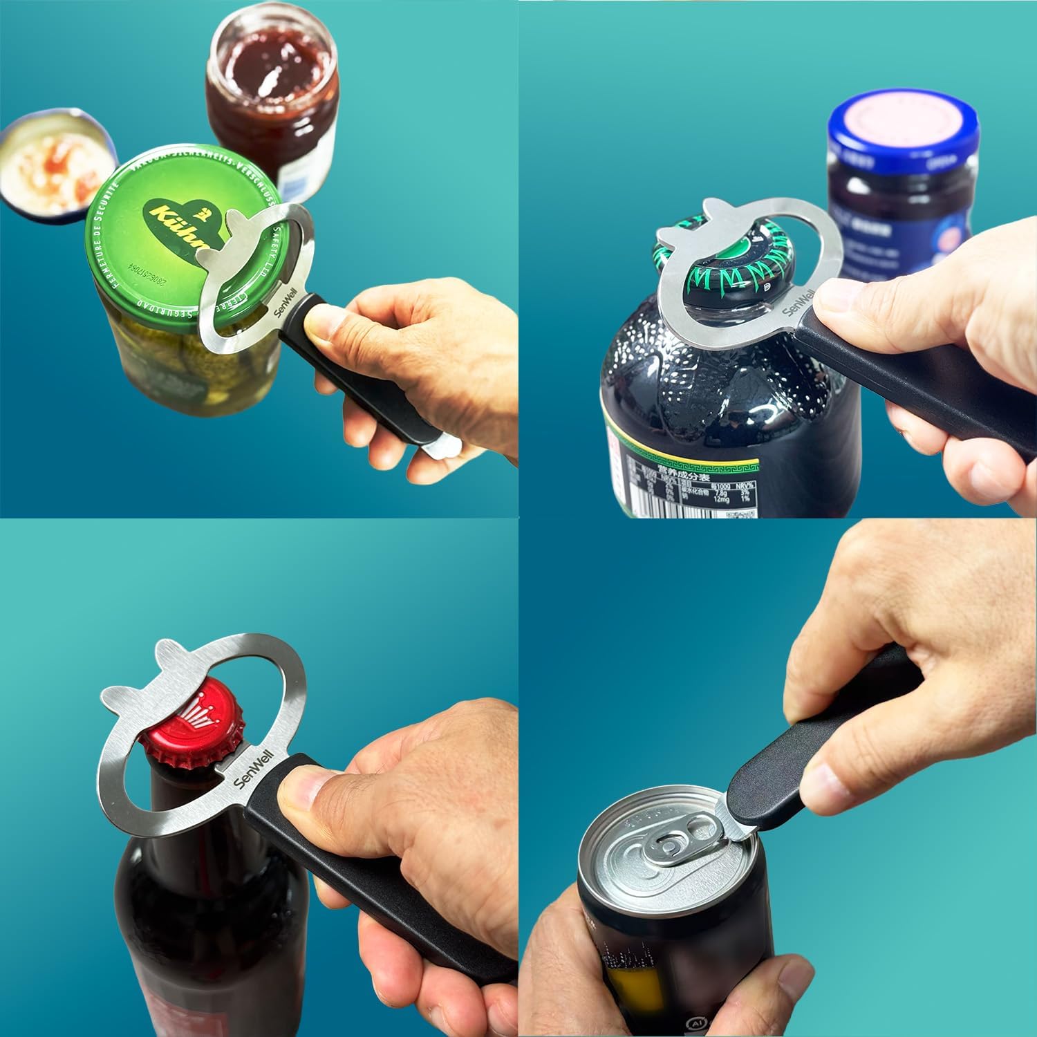3-IN-1 Magnetic Jar Opener, Bottle Opener & Rubber Grippers Set