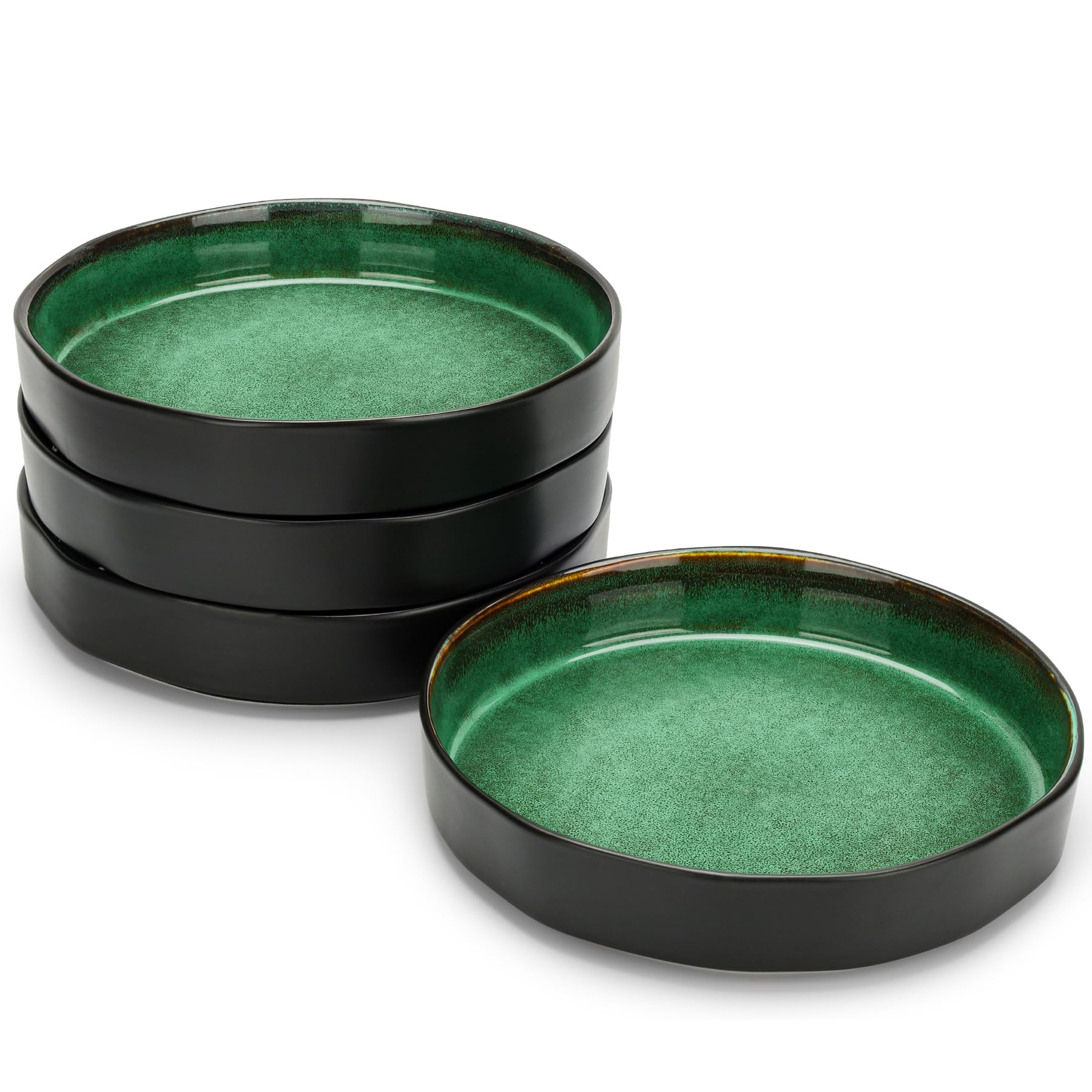 CSYY Nudelschalen, Porzellan-Servierschalen, große tiefe Teller, rund, Premium-Schüssel-Set für Salat, Nudeln, Obst (Grün, 4 Stück)