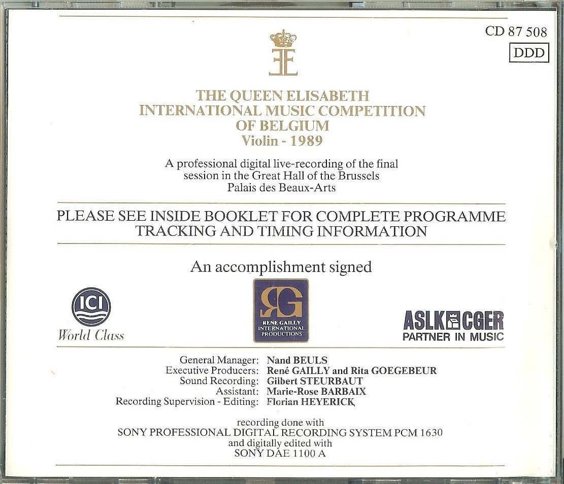 Queen Elisabeth Int'l Music Competition Of Belgium Violin 1989 - Concours Reine Elisabeth Violon 1989 - CD3